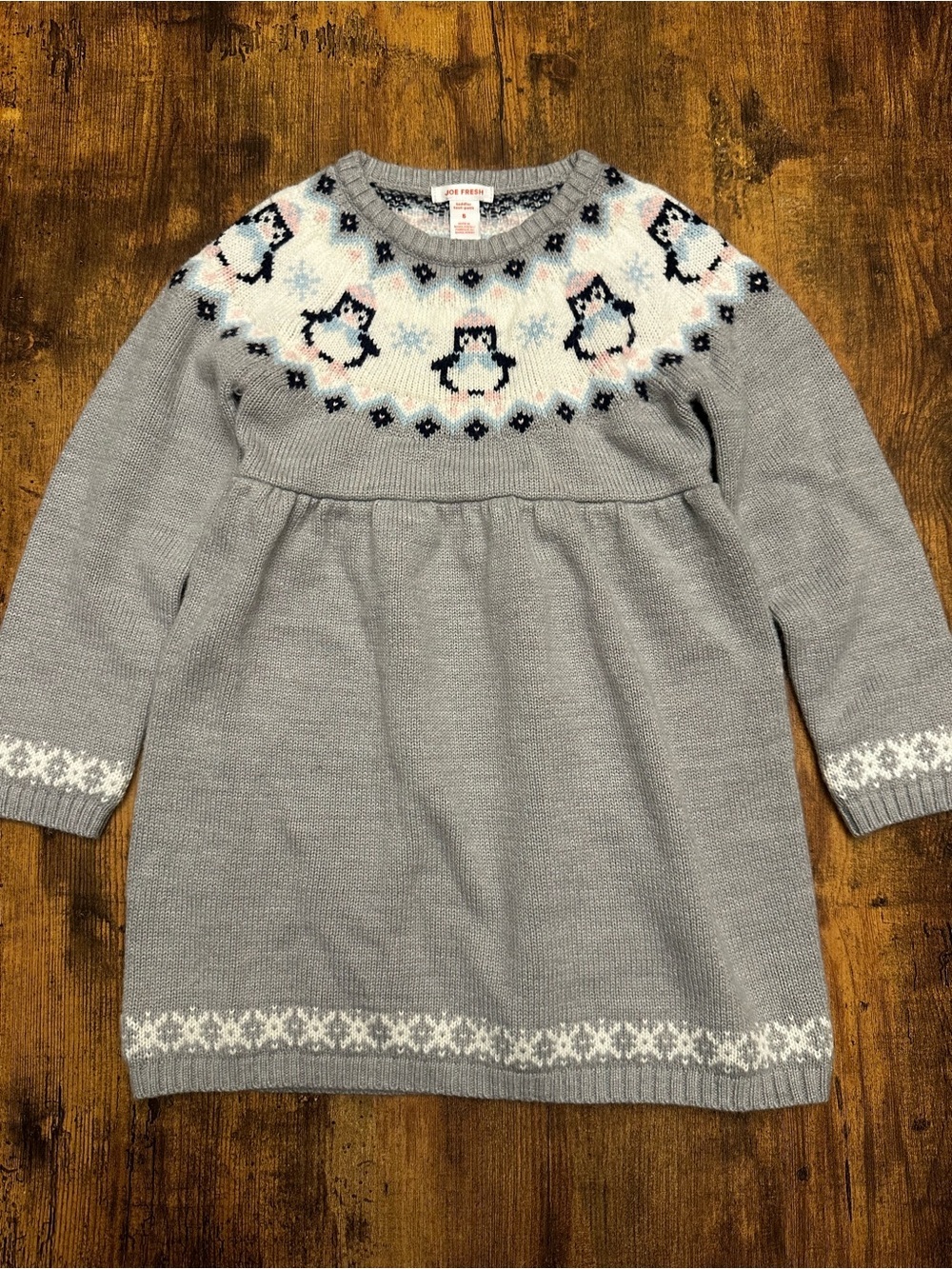Joe Fresh 5T Gray Knit Dress with Penguins #233